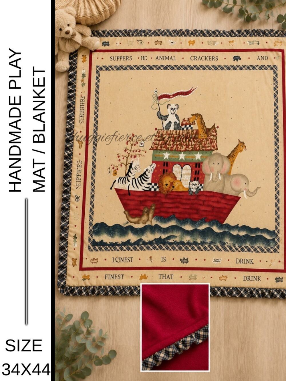 ✨Handmade | Vintage Noah’s Ark Fluffy Baby Blanket/Play Mat – 34” x 44” Unisex✨